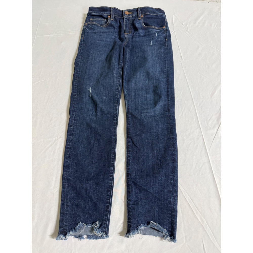 LOFT Modern Skinny Jeans Dark Wash Distressed Raw Step Hem Denim Womens